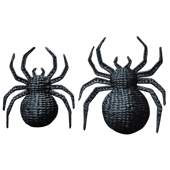 Set of 2 Handwoven Black Rattan Spider Wall Decor Halloween or Gothic Accent