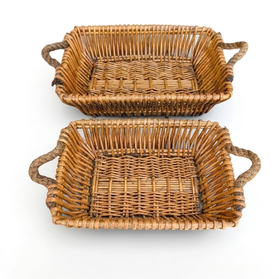 Set of 2. Handwoven Willow Countertop Baskets, Decorative Bread and Fruit Basket Set for Kitchen Island or Dining Table