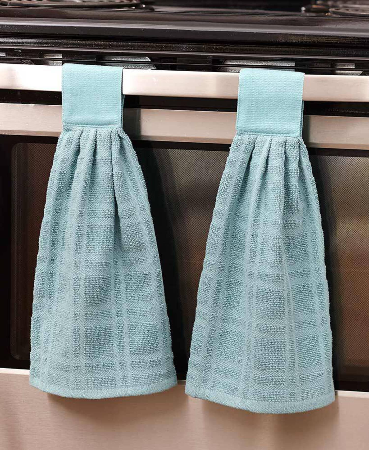 Set of 2 Hanging Kitchen Towels Must Have for Your Cooking Space Décor 4  Colors (Aqua) 