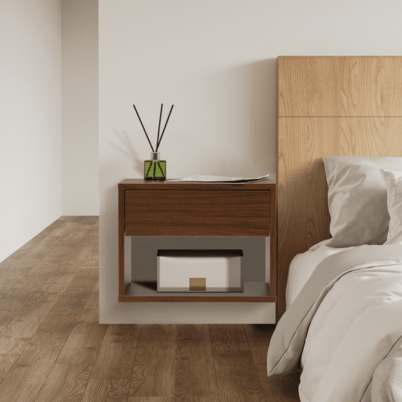 Set of 2 Hanging Nightstand with Open Shelf, Wall-mounted Wood Floating End Table for Bedroom Living Room, Walnut