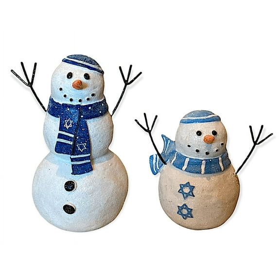 Set of 2 Hanukkah Jewish Snowman Figurine Collectible Decor Winter Ornaments Decorations 7.5" & 5.5"