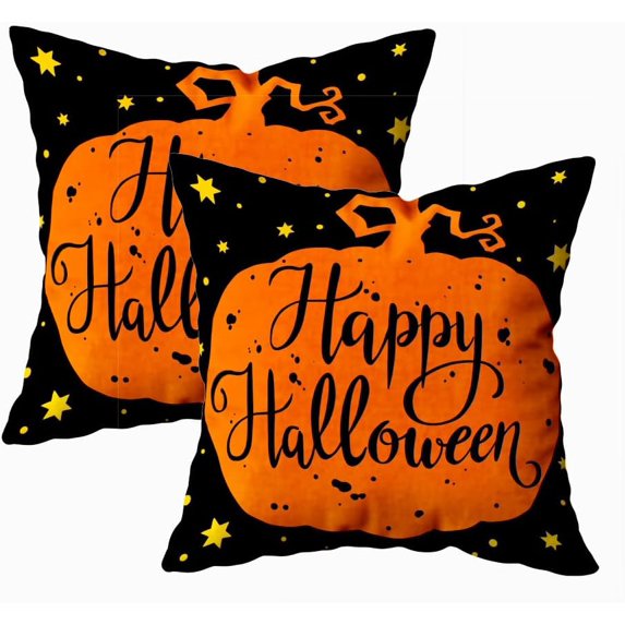 Set of 2 Happy Halloween Pumpkin Throw Pillow Covers 20x20 Inch Decorative Pillow Cases for Couch Bedroom Living Room
