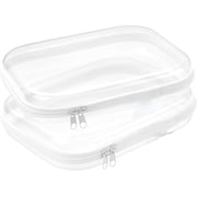 Set of 2 - Hard Sided Clear Zipper Case for Storage - Professional-Grade Hard Shell Zippered Organizers, Cosmetic Bag, Snack Bins