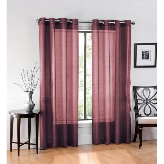 Set of 2 Harper Sheer Voile Grommet Top Curtains, 84" Long, Burgundy