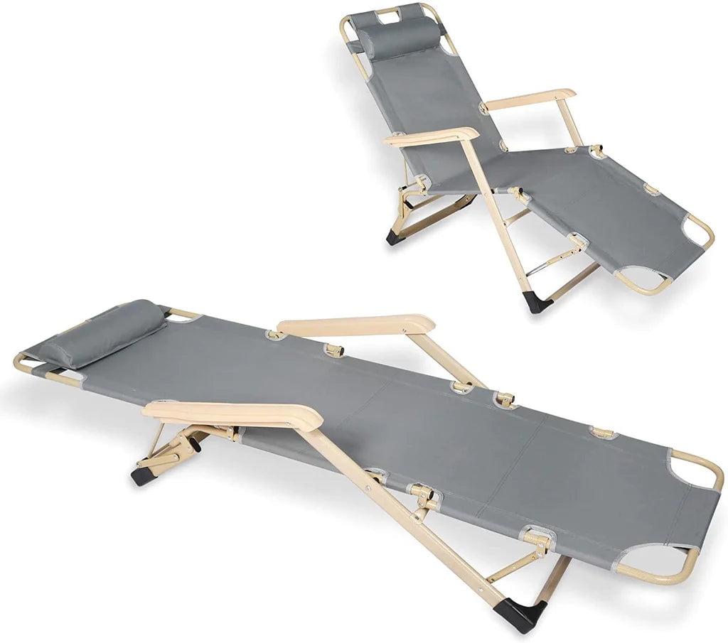 Set of 2 Heavy Duty Lounge Chairs and Full Flat Cot 2 Positions