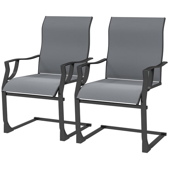 Set of 2 High Back Patio Chairs with Arms, Breathable Fabric & Sturdy Metal Frame, Light Gray, 256 lb Capacity