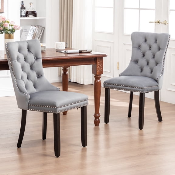 Set of 2 High Back Velvet Dining Chairs, Mid-Century Modern Accent Chairs with Nailhead Trim for Kitchen & Living Room(grey)