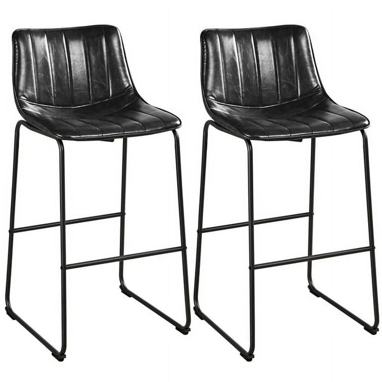 46 in. PU Leather Bar Stool Low Back Metal Swivel Bar Chair w/ Adjustable  Height Black (Set of 4)