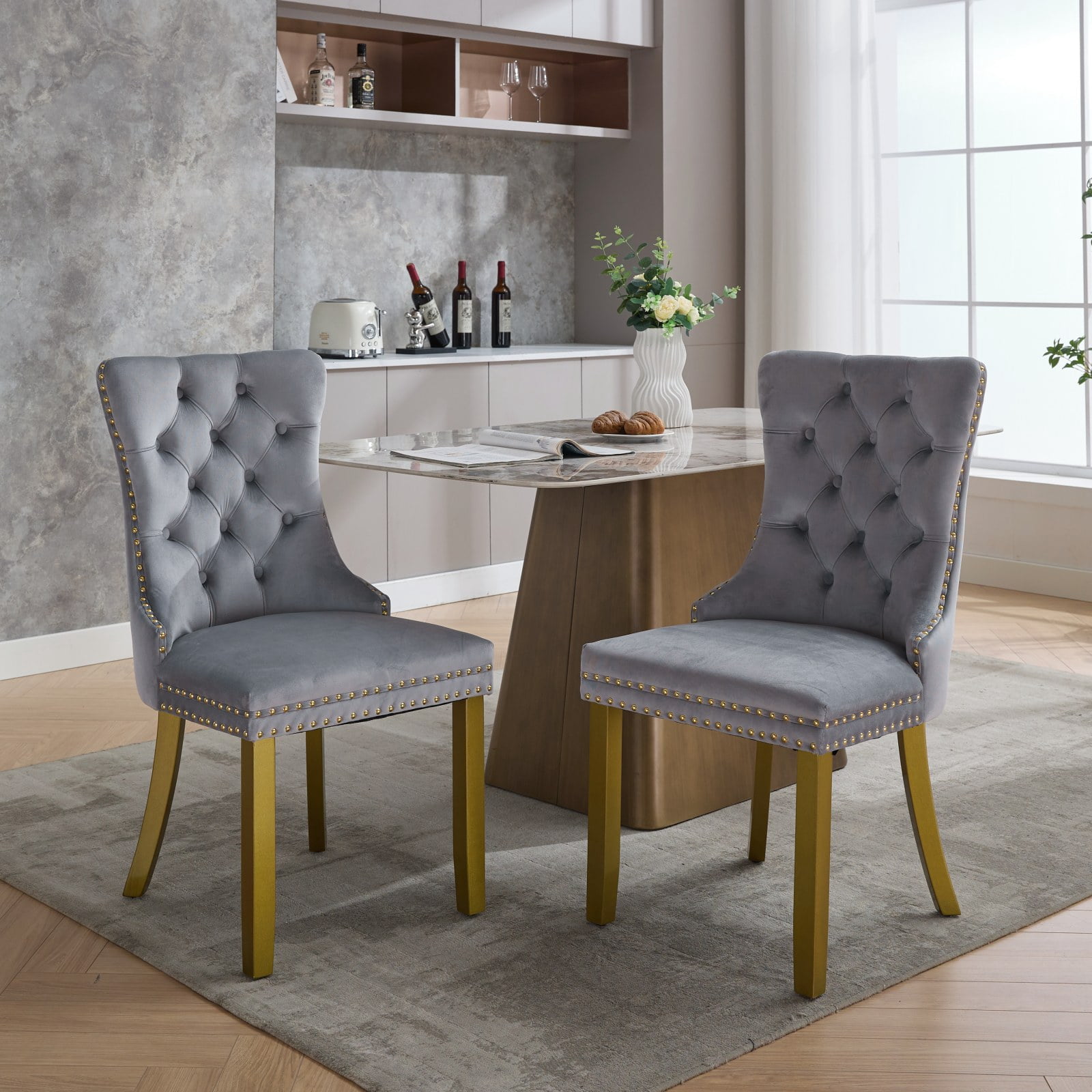 Set of 2 High-end Tufted Dining Chairs, Solid Wood Frame, Velvet ...