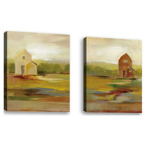 Set of 2 - Hillside Barn II - Contemporary Fine Art Giclee on Canvas Gallery Wrap - wall décor - Art painting - 20 x 24 Inch - Ready to Hang