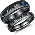 thumbnail image 1 of Set of 2 His Queen Her King Rings Stainless Steel Wedding Engagement Band Matching Promise Rings For Couple Anniversary Jewelry, 1 of 7