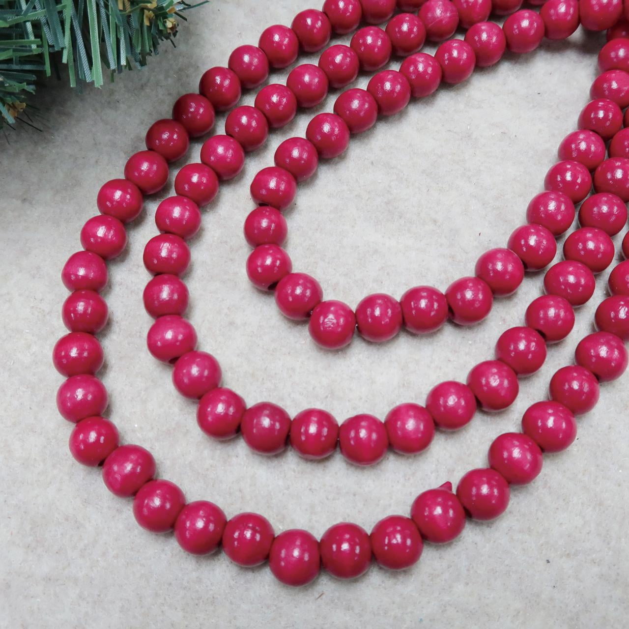 Set of 2,Holiday Time 14mm Red Natural Decorative Wood Bead Garland,12 feet