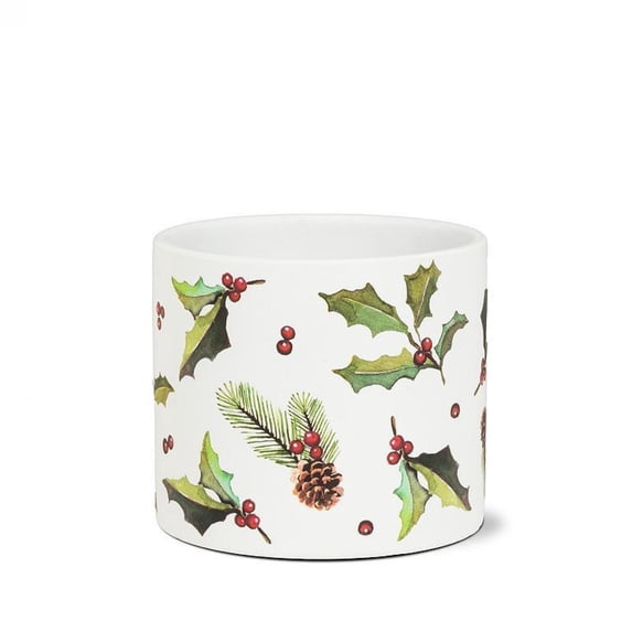 Set of 2 Holly, Pinecones & Berries On White Background Planter
