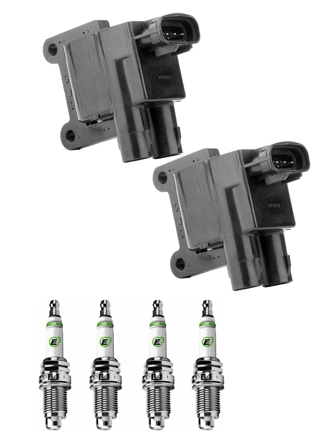 Set of 2 ISA Ignition Coils and 4 E3 Spark Plugs Compatible with 2000 Toyota 2.4L L4