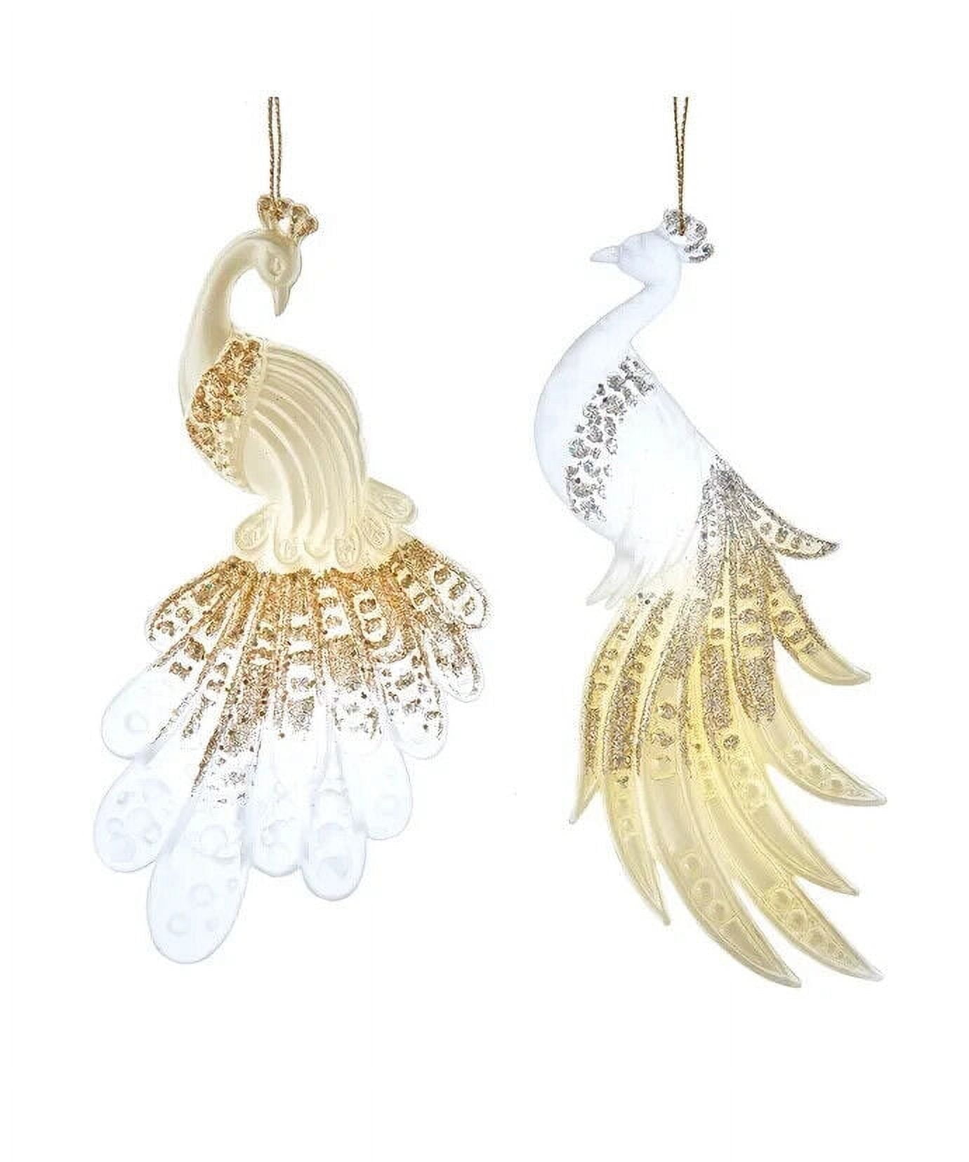 Set of 2 IVORY & GOLD PEACOCK Christmas Ornaments, by Kurt Adler
