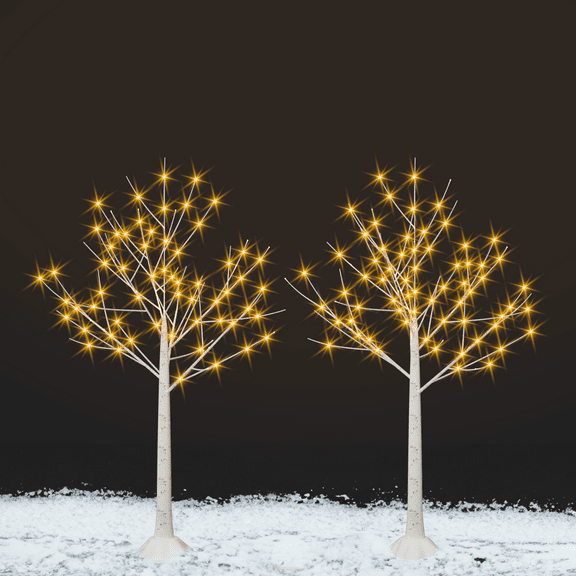 Set of 2 Illuminated Birch Trees, 4 Feet (About 1.2 Meters) 48 LED Birch Lights, Artificial Branch Lights