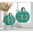 thumbnail image 1 of Set of 2 Indoor/Outdoor Illuminated Pumpkins by Valerie in Verdigris, 1 of 2