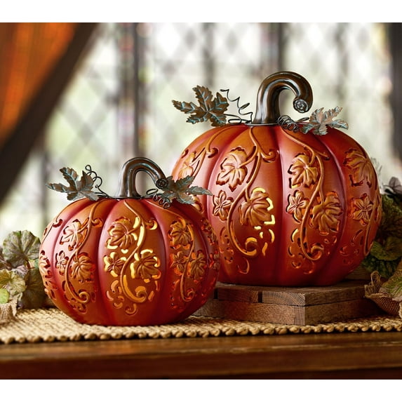 Set of 2 Indoor/ Outdoor Illuminated Pumpkins in Orange