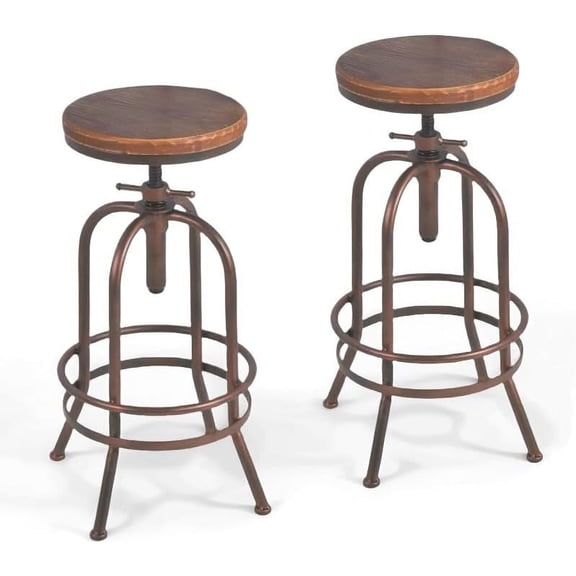 Set of 2 Industrial Bar Stool-Retro 26-32.3inch Swivel Stools-Extra Tall Kitchen Chair-Bar Counter Height Adjustable-Fully Welded (Copper 2PCS)