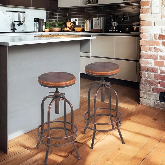 Set of 2 Industrial Bar Stool-Retro 26-32.3inch Swivel Stools-Extra Tall Kitchen Chair-Bar Counter Height Adjustable-Fully Welded (Copper 2PCS)