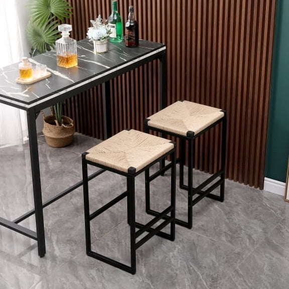 Set of 2 Industrial Bar Stools, Backless Barstoolsfor Kitchen, Living Room, Light Natural