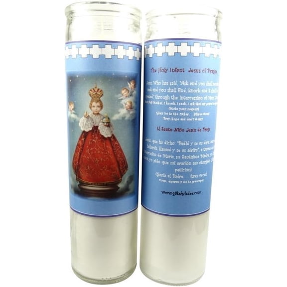 Set of 2 Infant of Prague Prayer Candles 2 Veladoras Del Santo Nino De Praga