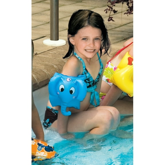 Set of 2 Inflatable Blue Elephant Animal Fun Swimming Pool Arm Floats For Kids 7.5-Inch