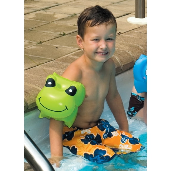 Set of 2 Inflatable Green Frog Animal Fun Swimming Pool Arm Floats For Kids 7.5-Inch