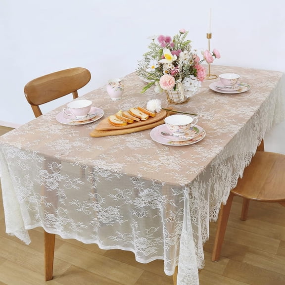 Set of 2 Ivory Lace Tablecloths Rectangle Chic Wedding Embroidered Fabric 2 120, Ivory Vintage Flower
