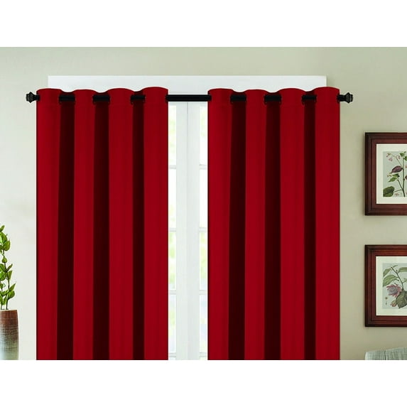 Set of 2 Jeannie Blackout Grommet Top Curtain Panels, Energy Saving, Blocks Noise, Burgundy