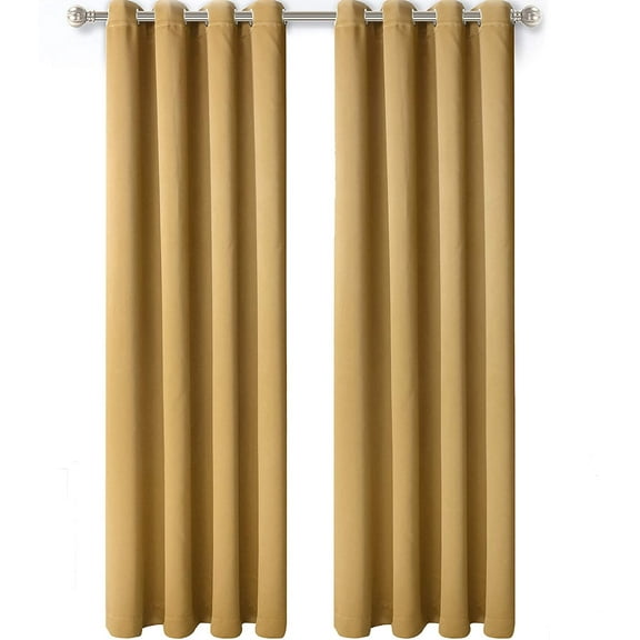 Set of 2 Jeannie Blackout Grommet Top Curtain Panels, Energy Saving, Blocks Noise, Gold