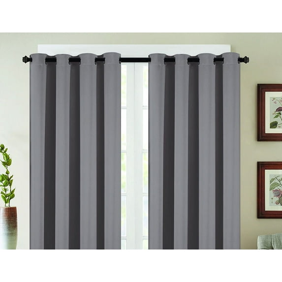 Set of 2 Jeannie Blackout Grommet Top Curtain Panels, Energy Saving, Blocks Noise, Grey