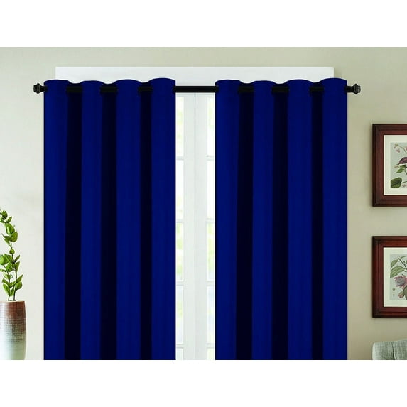Set of 2 Jeannie Blackout Grommet Top Curtain Panels, Energy Saving, Blocks Noise, Navy