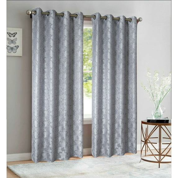 Set of 2 Jolene Jacquard Curtain Panels with Grommets, 63" Long, Silver
