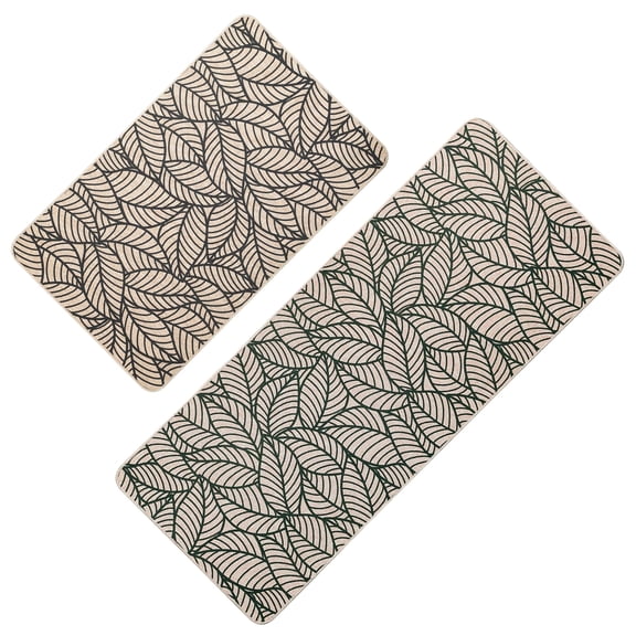 Set of 2 Jungle Printed Kitchen Mats - Beige Leaves Design - Stylish & Durable - Ideal for Homeowners & Renters - Non Slip & Comfort Floor Mat