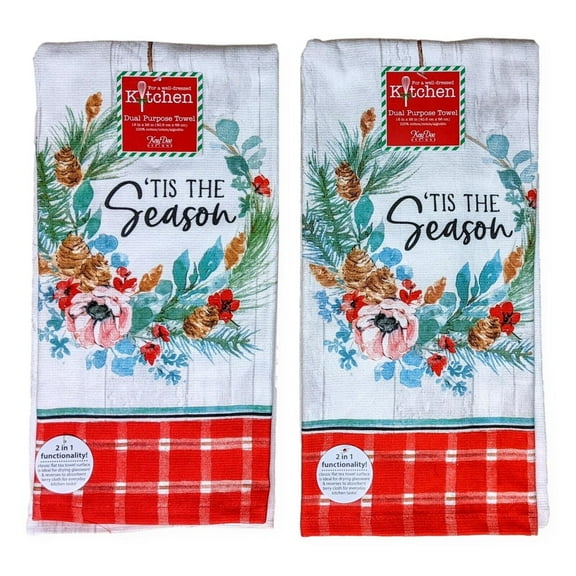 Set of 2 Juniper 'TIS THE SEASON Terry Kitchen Towels by Kay Dee Designs