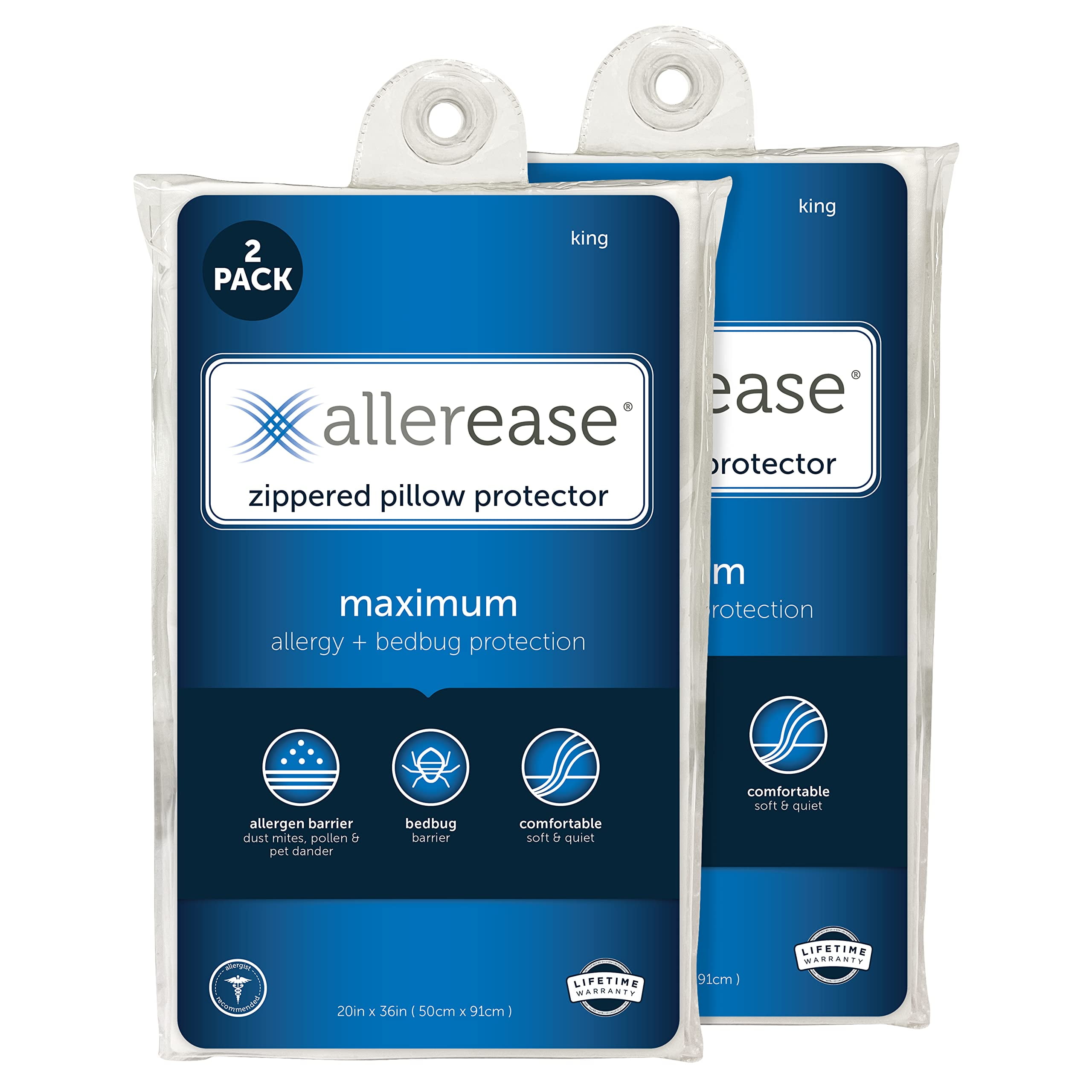 AllerEase Maximum Pillow Protector, King 2 Pack