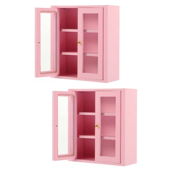 Set of 2 Kit Wall Storage Cabinet Stylish Furniture 7.9x3.4x8.9cm Pink