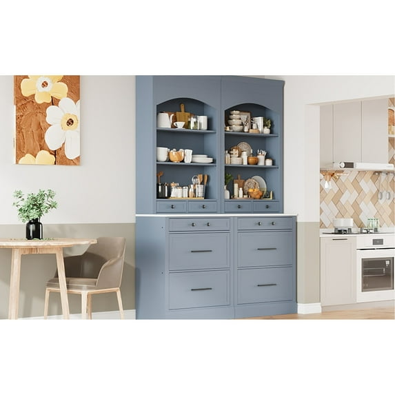 Set of 2 Kitchen Hutch with Faux White Marble Tops / Elevate Interior with Elegance and Utility
