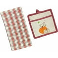 thumbnail image 1 of Set of 2, Kitchen Towel, Potholder Set, Pumpkin Sentiment Enjoy Autumn / Fall / Halloween Design Kitchen Towel Set., 1 of 4