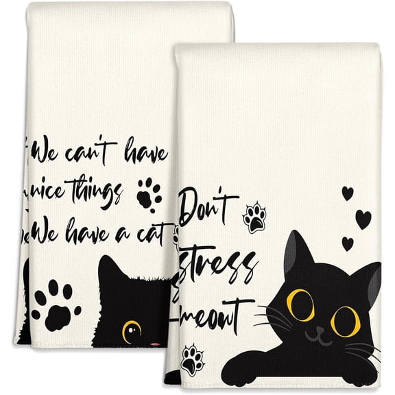 Set of 2 Kitchen Towels Dish Towels for Kitchen 16"x24" Home Decoration Cat Flower Cute Spring Hand Towels Soft & Absorbent Aesthetic Design