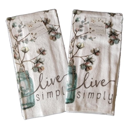 Set of 2 LIVE SIMPLY Cotton Bolls Terry Kitchen Towels by Kay Dee Designs