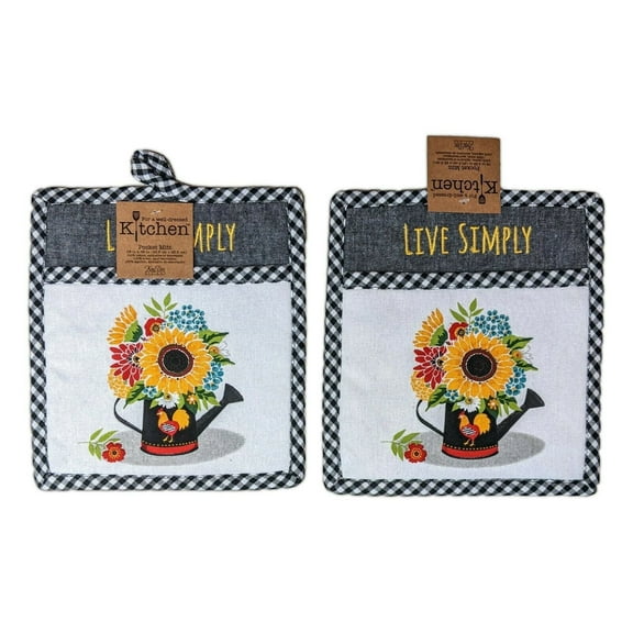 Set of 2 LIVE SIMPLY Sunflower Charm Potholders, by Kay Dee