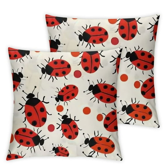 Set of 2, Ladybugs Square, Without Pillow Inserts Short Plush Home Furnishing