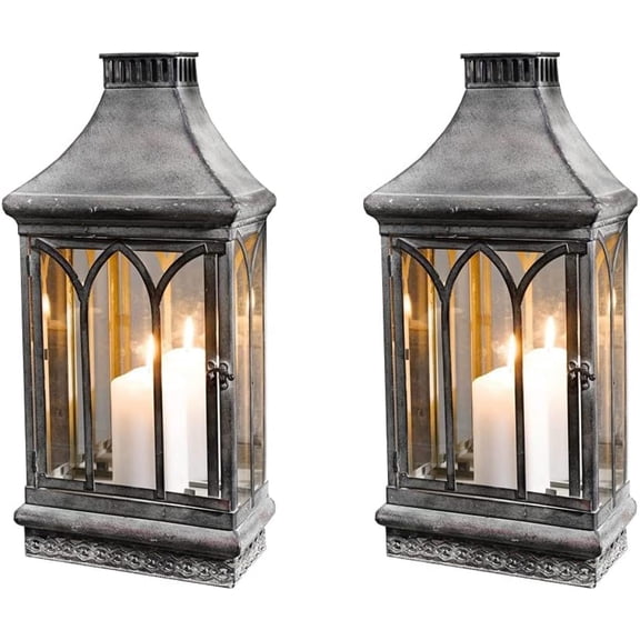 Set of 2 Large 18" Tall Wall Sconce Candle Holder Lantern Farmhouse Wall Dcor | Wall Candle Sconce with Mirror Outdoor Indoor, Clear Glass