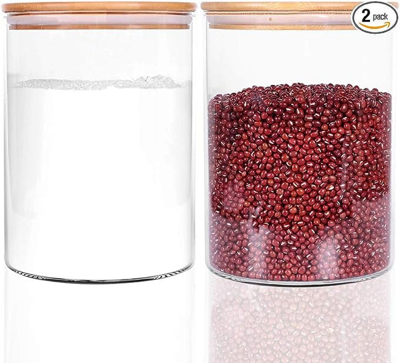 Set of 2 Large Glass Food Storage jar, 100 FL OZ (3000ml) Glass Flour Canister with Airtight Bamboo Lids for Kitchen Corner, BPA-Free Rice Container