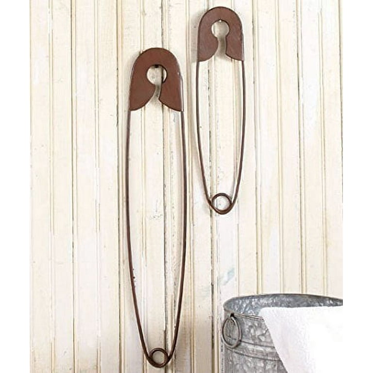 Set of 2 Large Hanging Safety Pins Rustic Color Laundry Room Wall Home  Decoration 