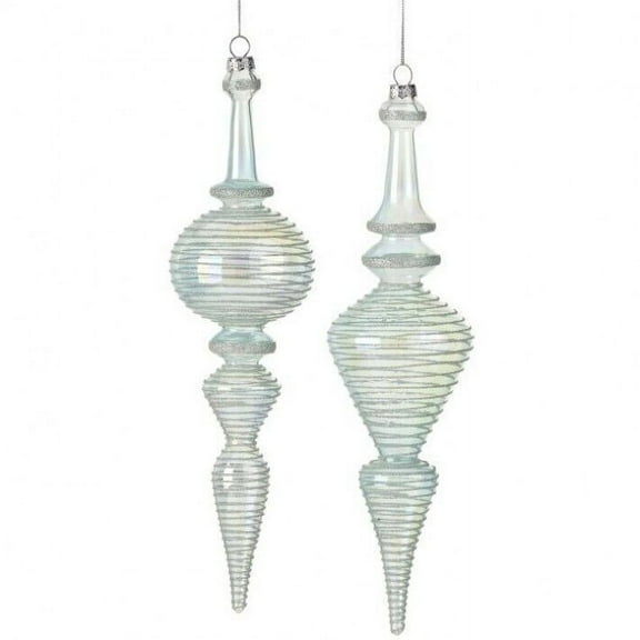 Set of 2 Large MINT JULEP Green Glass Finial Christmas Ornaments, by Regency