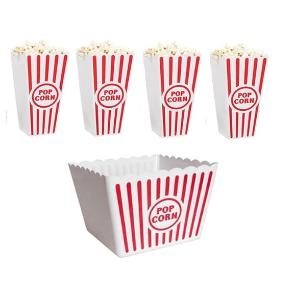Set of 2 Large and 4 Small Plastic Retro Classic Popcorn Tubs