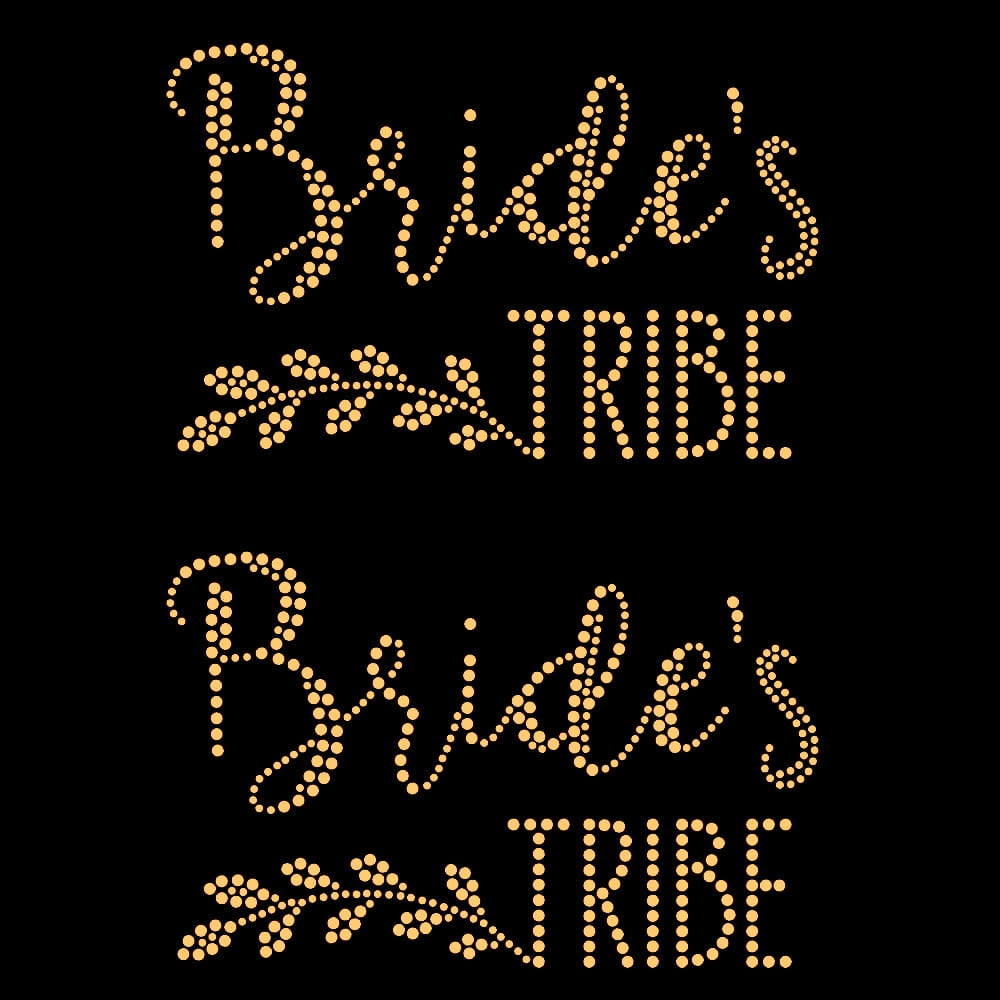 Set Of 2 Bride's Tribe Iron-On Rhinestone Transfers - Gold Laurel Leaf Design (6.25x9 Inches)